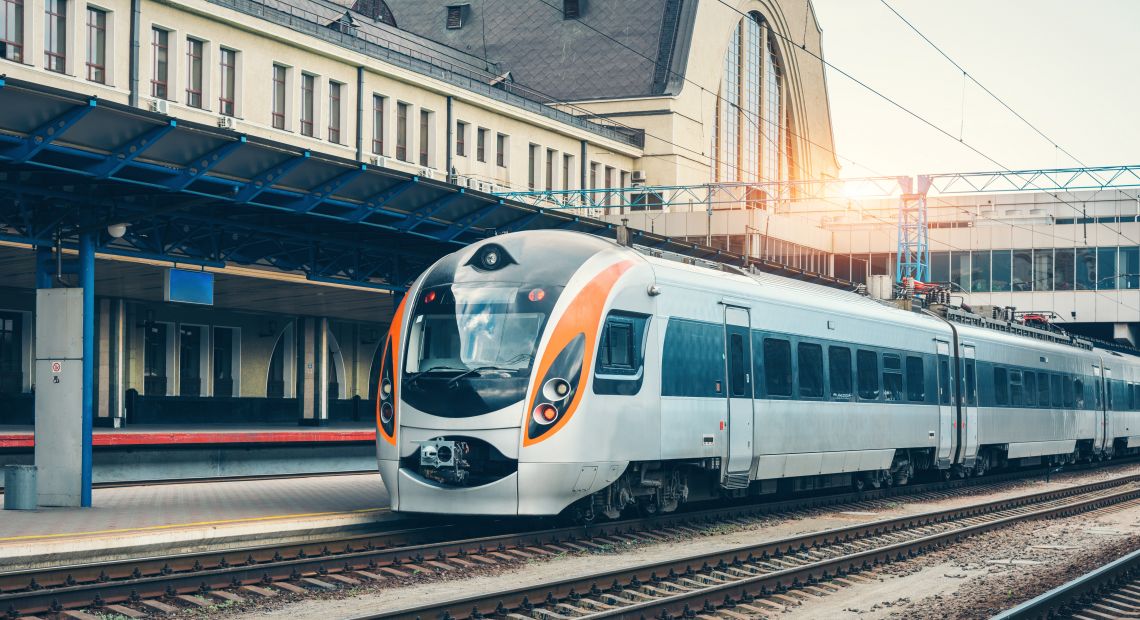 modern train on Kyiv railway station