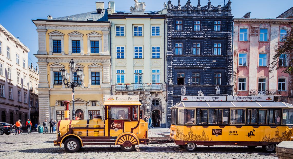 Trams and beautiful houses in Lviv