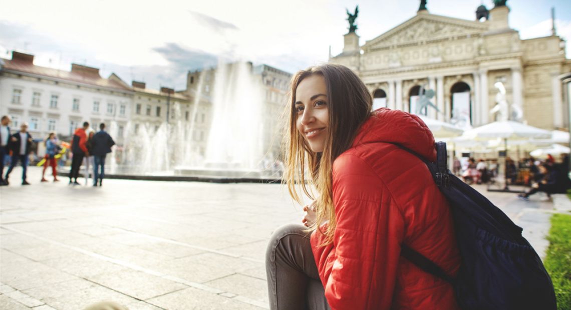 female tourist in lviv