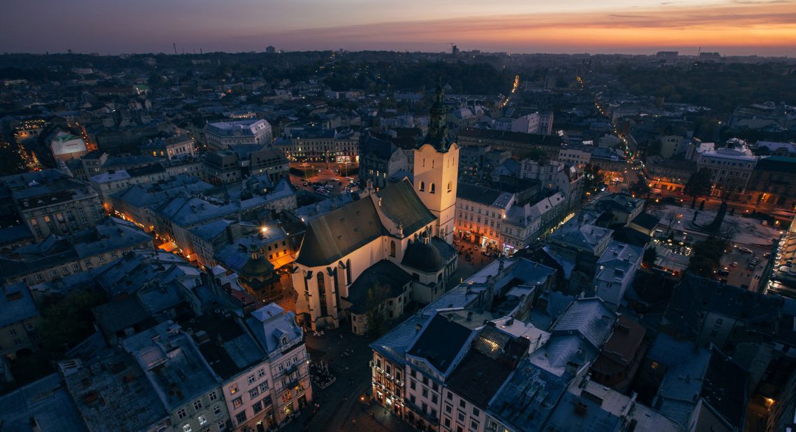 Panorama of Lviv at night