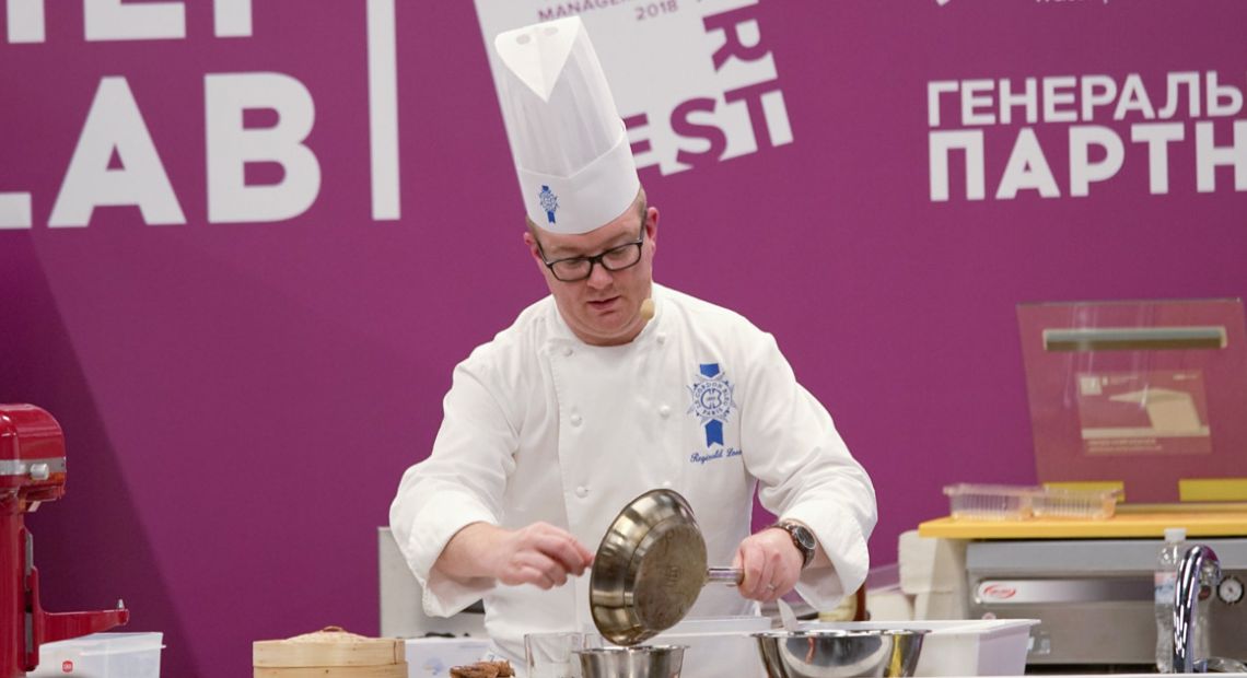 Chef Reginald Ioos works at the Kyiv RestArt 2018 Festival