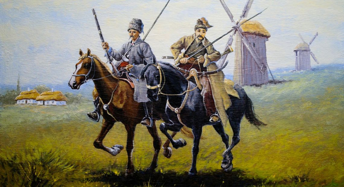 painting of two ukrainian cossacks on horses