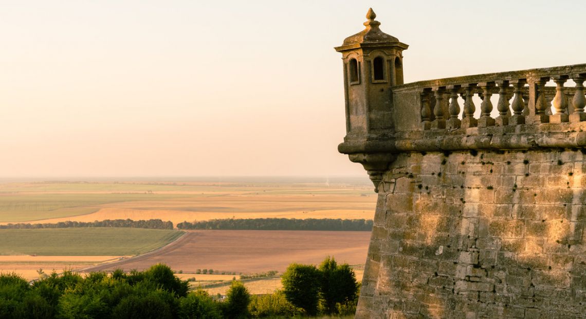 castle tower above field