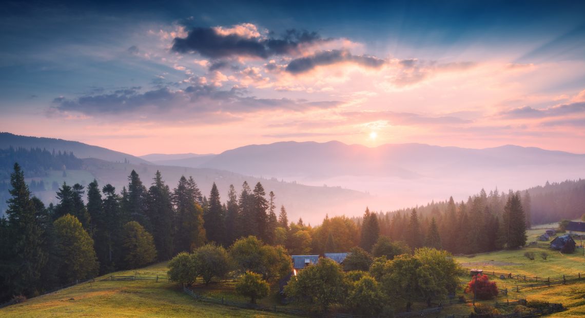 Vorokhta village in the Ukrainian Carpathian Mountains