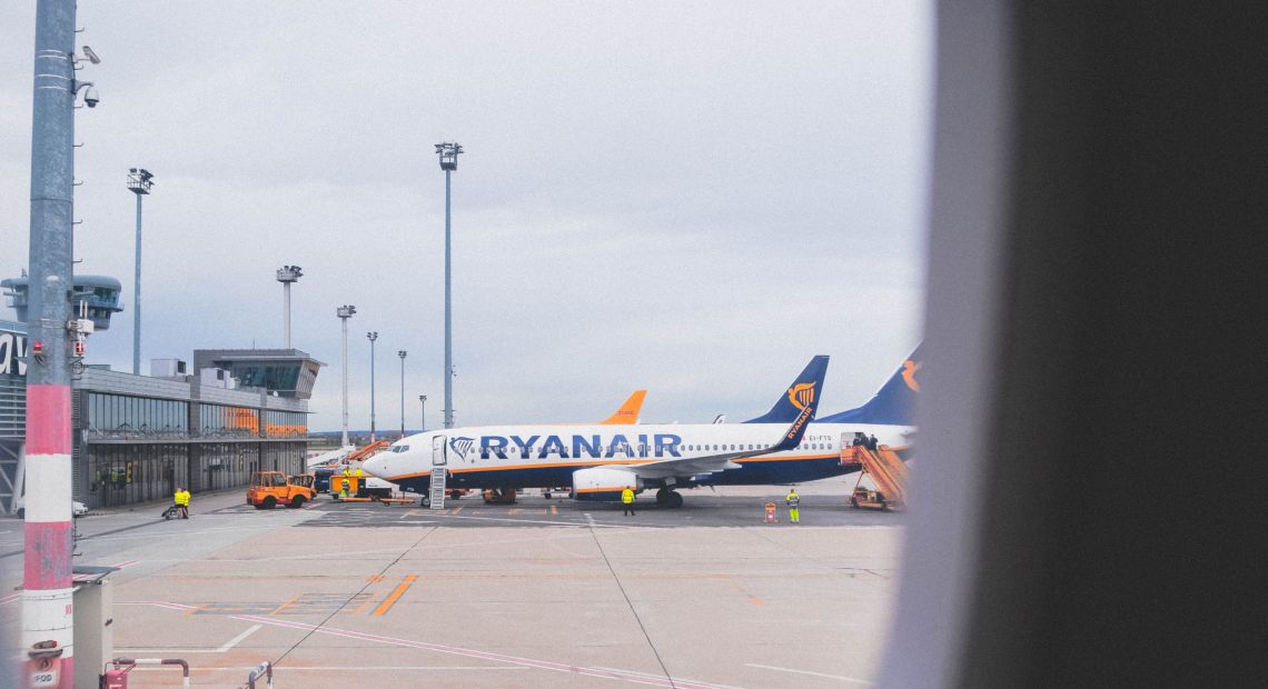 Ryanair airplane docked at the airport