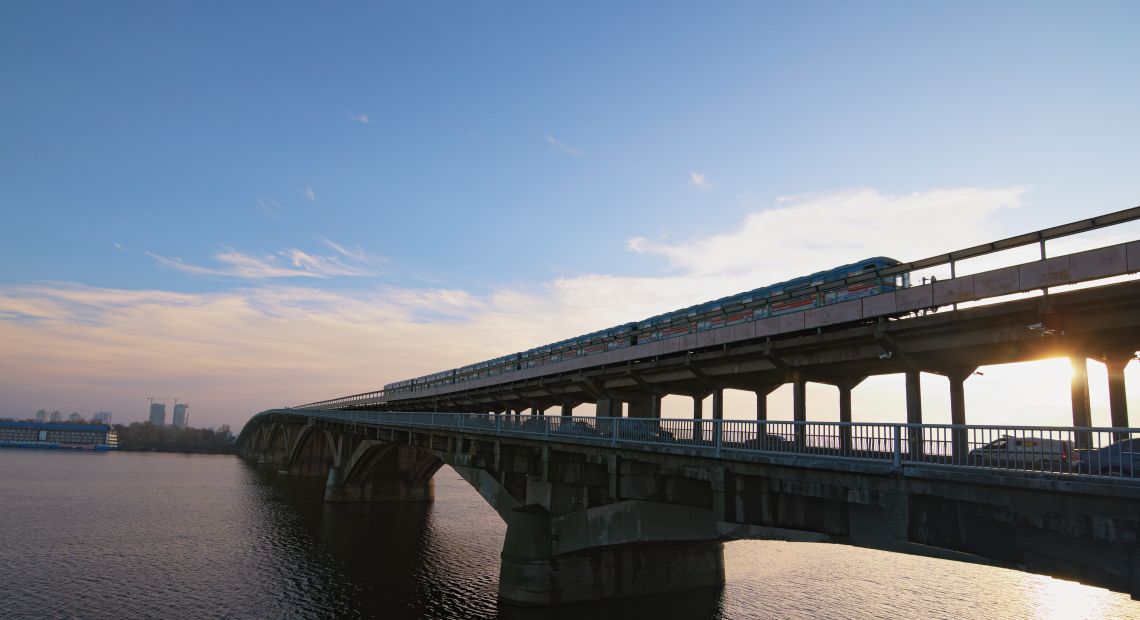 Metro bridge in Kyiv in the evening time