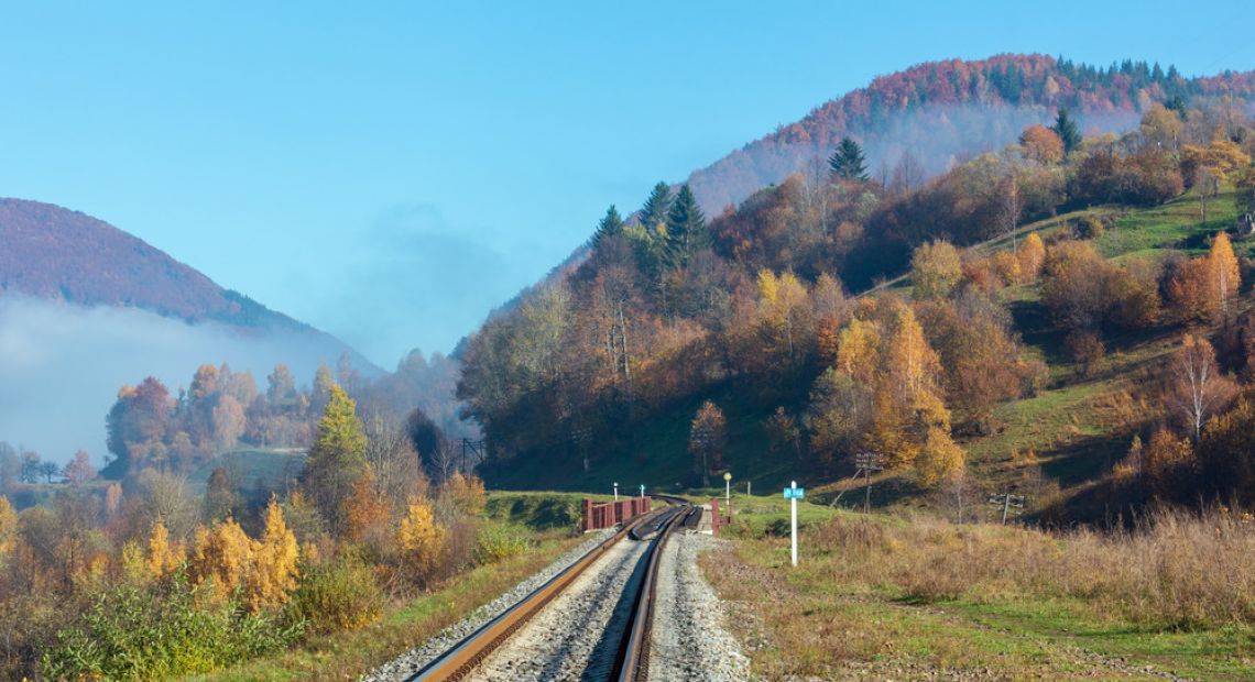 Railway leading to the Carpathian mountains