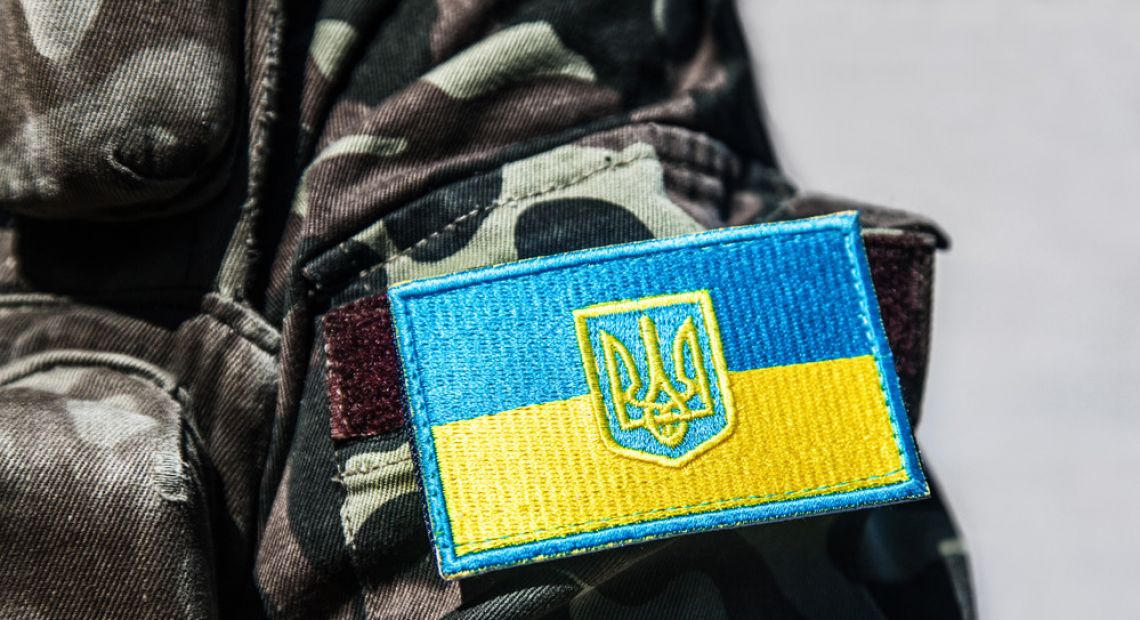 Ukrainian flag on military uniform