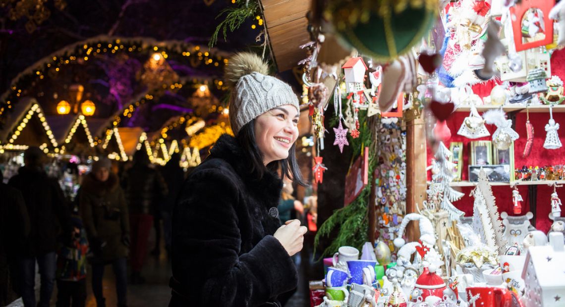 Girl visiting Christmas market