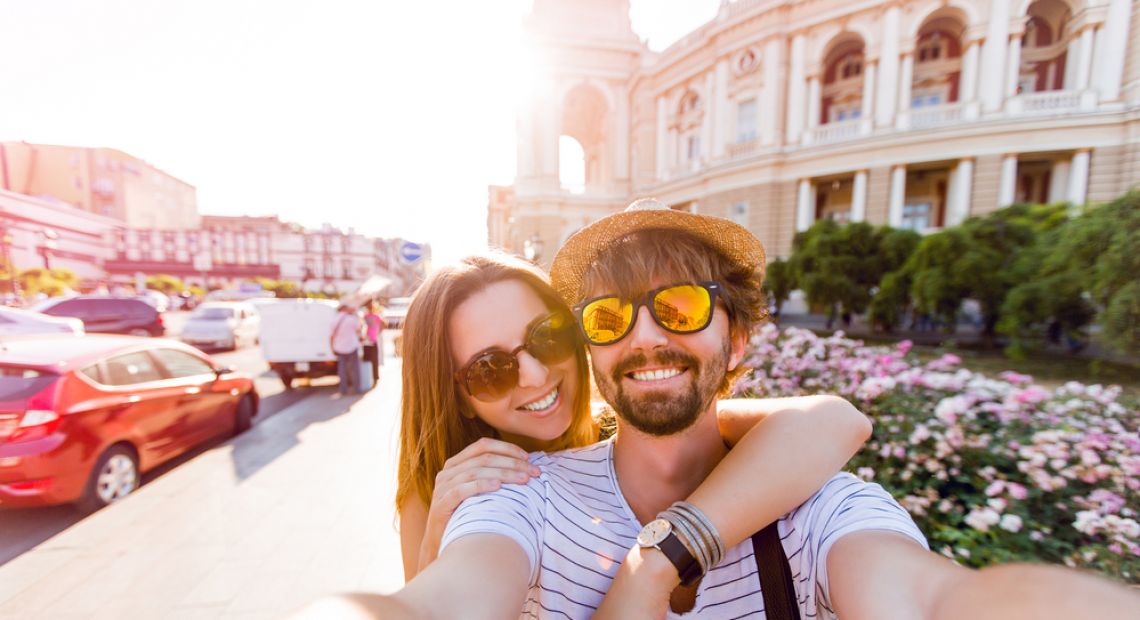 young couple making selfie in Odesa