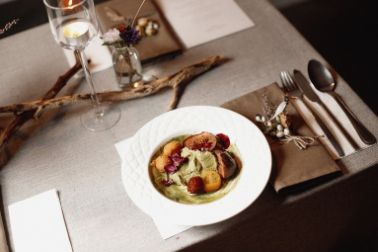 vegatarian dish on the plate on served table