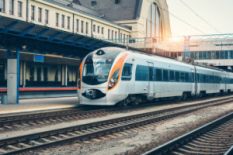 modern train on Kyiv railway station