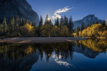 crystal lake in mountains surrounded by forest