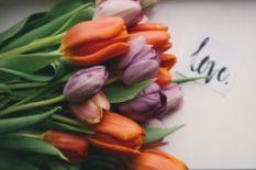 Tulip bouquet with a love note