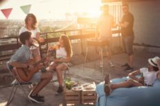 People having a party on a rooftop