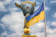 Ukrainian Flag and Statue