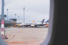 Ryanair airplane docked at the airport