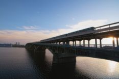 Metro bridge in Kyiv in the evening time