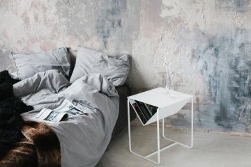 bed and white table