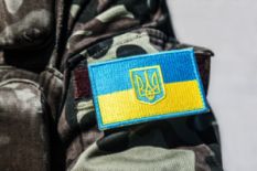 Ukrainian flag on military uniform