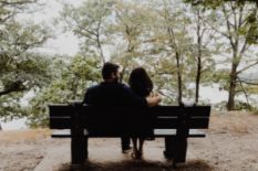 romantic couple on bench