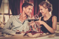 young couple drinking wine in restaurant