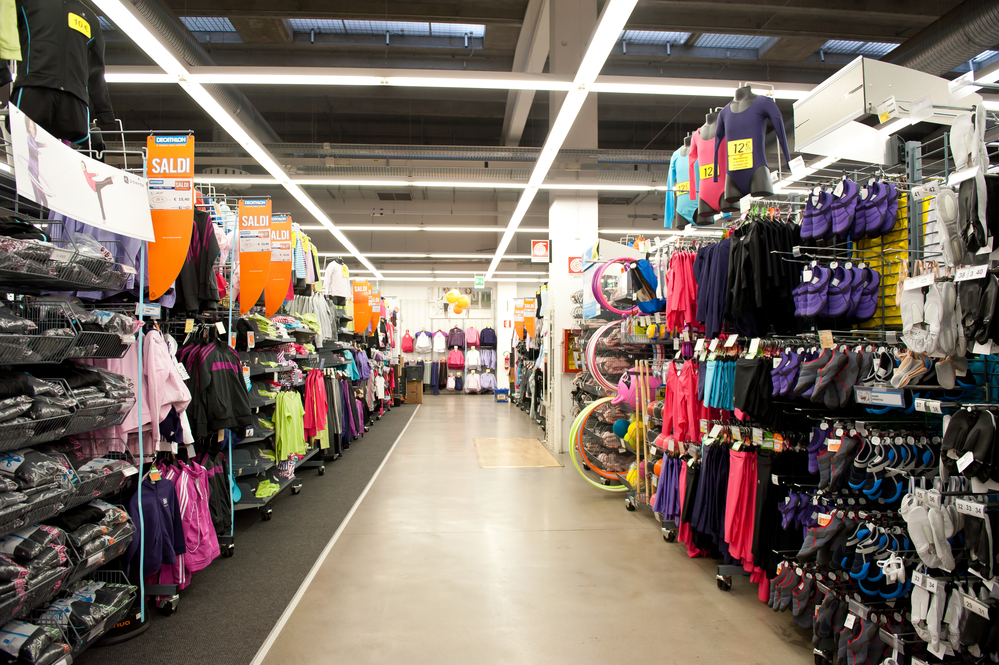 shop with sports equipment and clothes