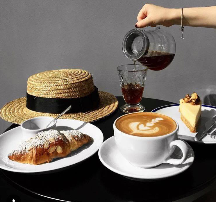 coffee, mcakes and straw hat