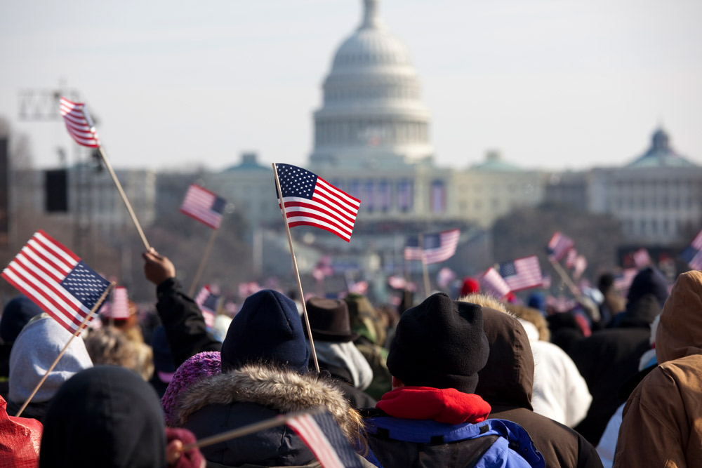 inauguration celebration american flag capitol in background