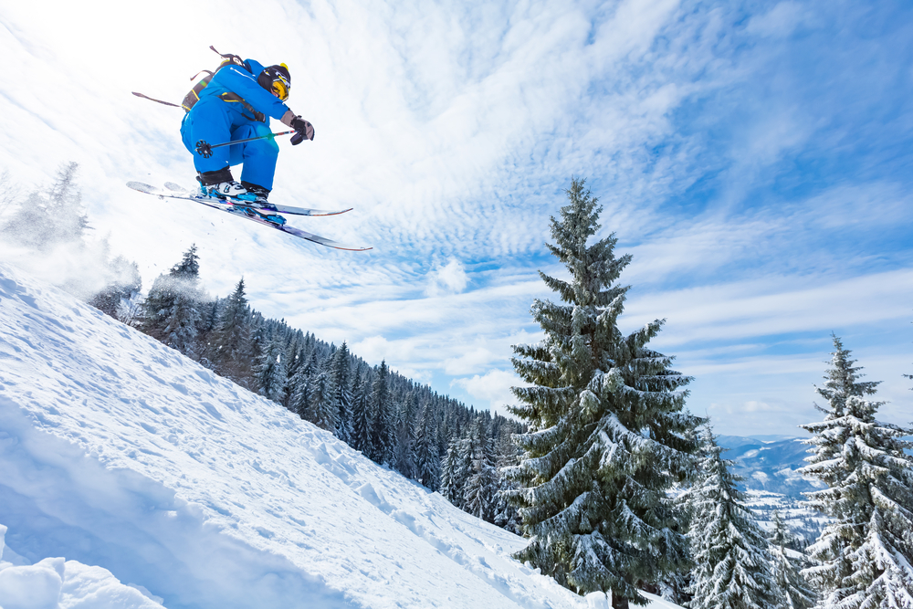 Woman performing a skiing jump 
