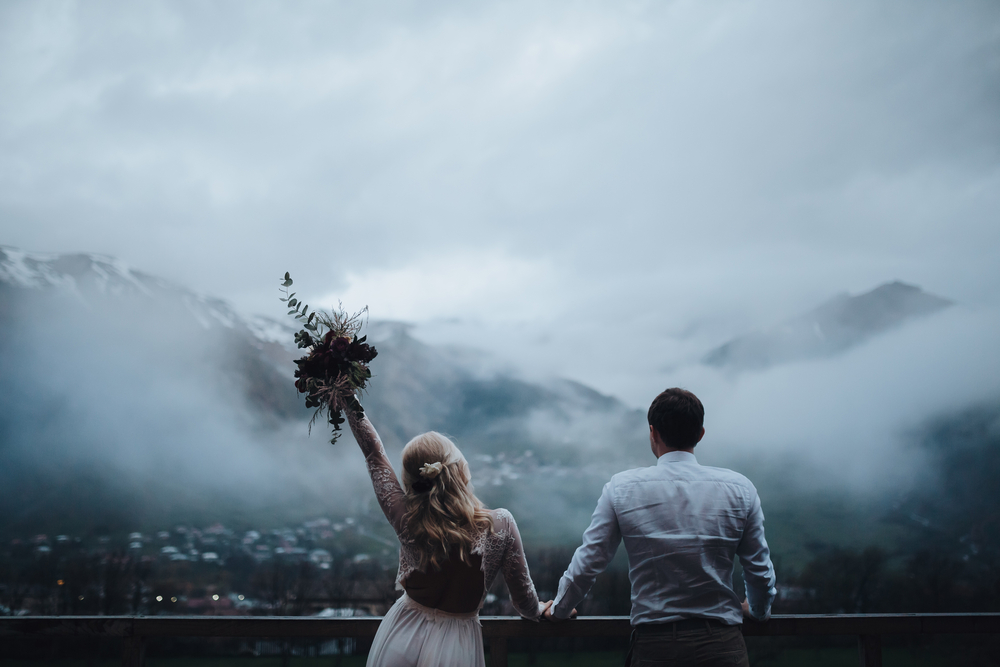 Couple getting married in the mountains