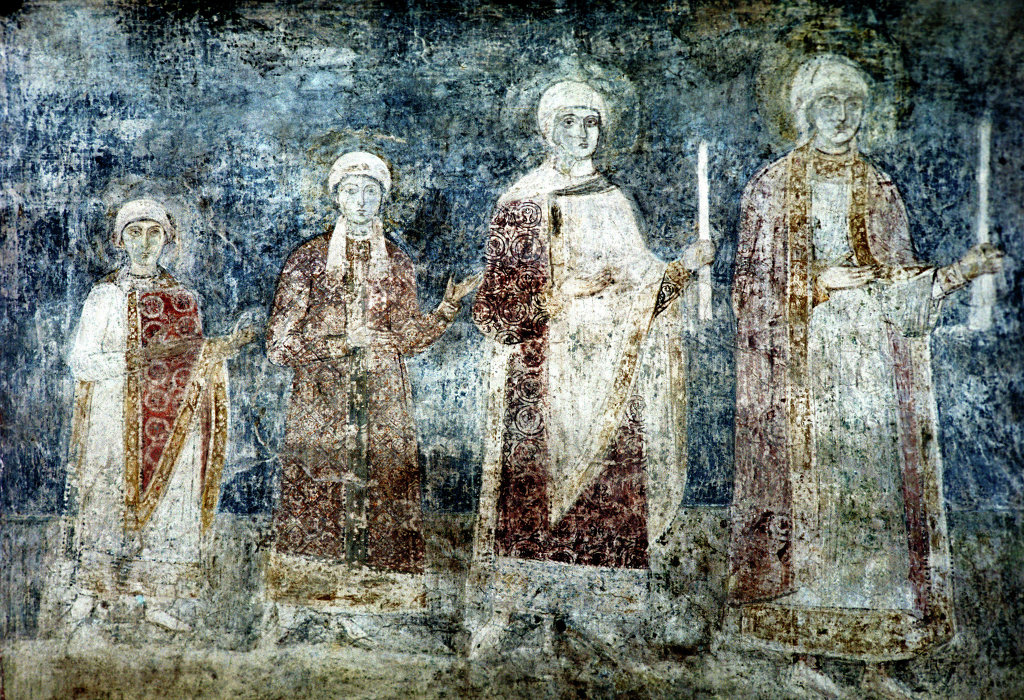 fresco of 3 people