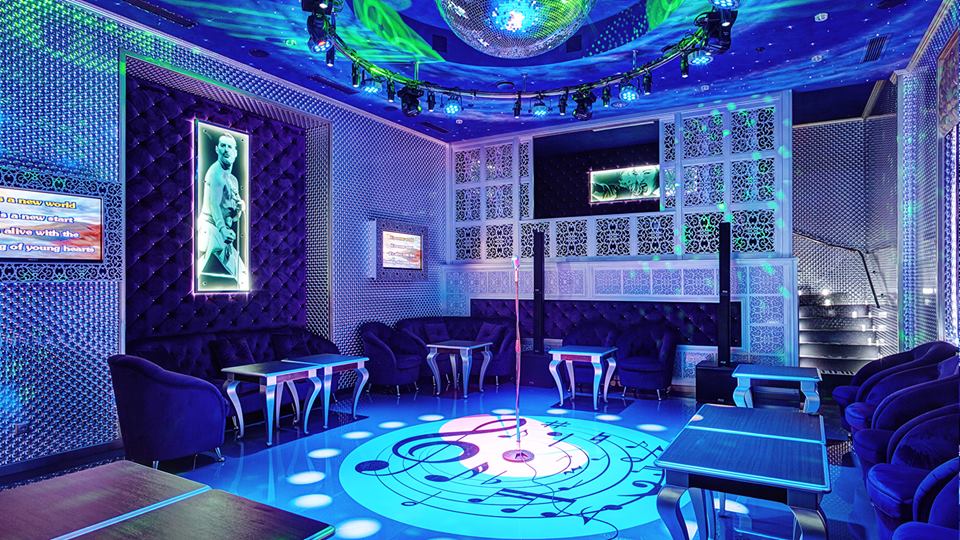 gorgeous club interior in violet colors