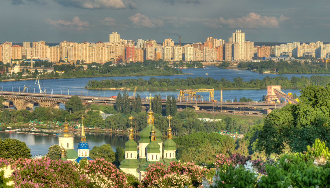 beautiful churches and left bank of Kyiv view