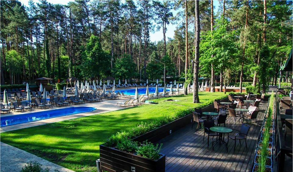 two swimming pools in SPA complex in forest