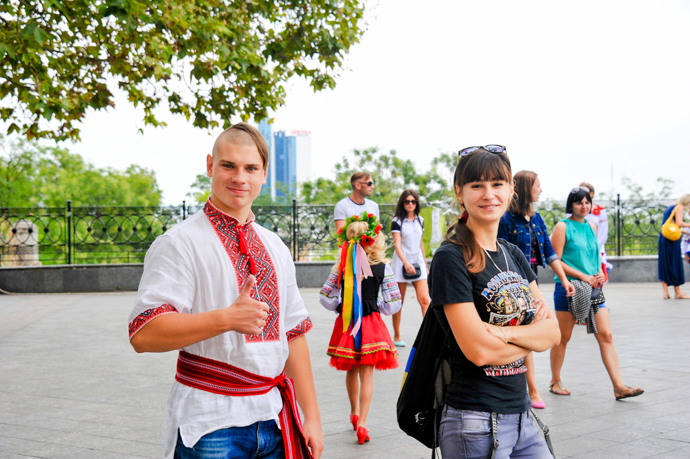 young people in Ukrainian traditional clothes