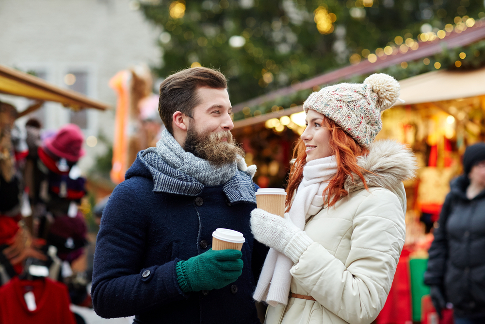 Man and woman at the street in winter