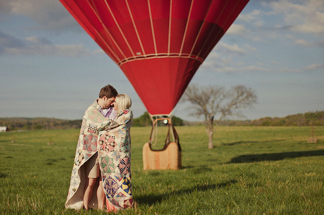 loving couple after air balloon ride