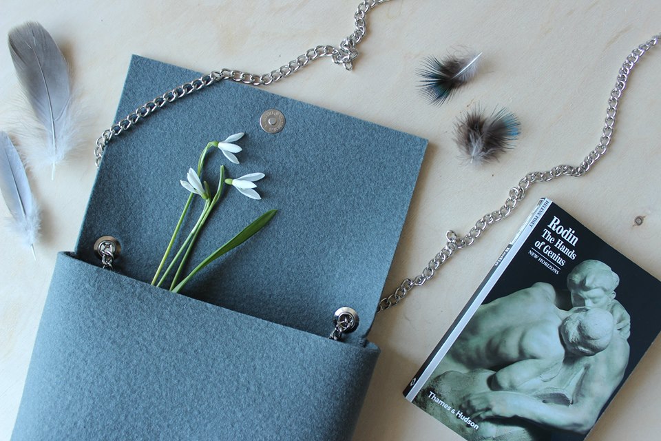 bag, feather, flowers and book