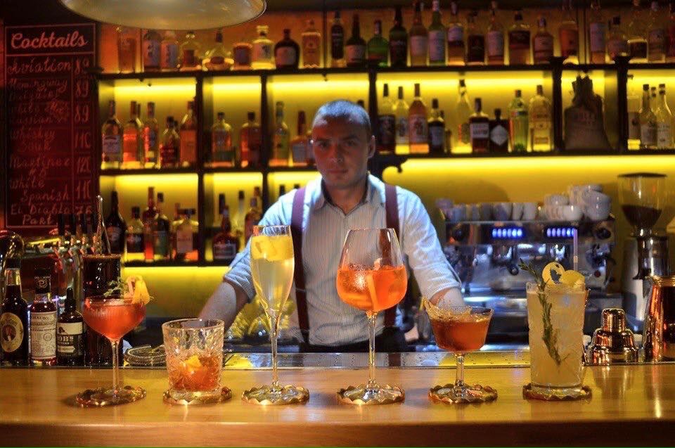 Bartender and his cocktails