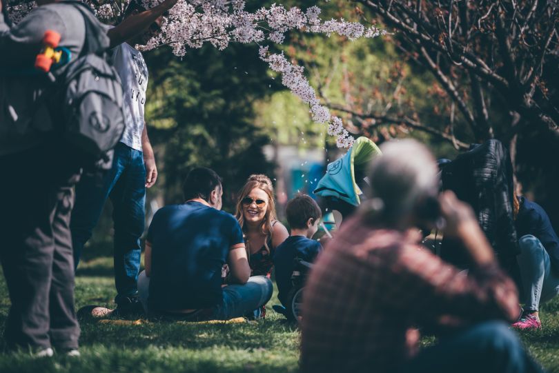 People relaxing in a park