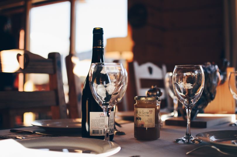 Wine and glasses on the table