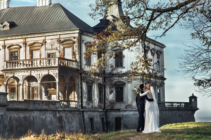 couple close to castle