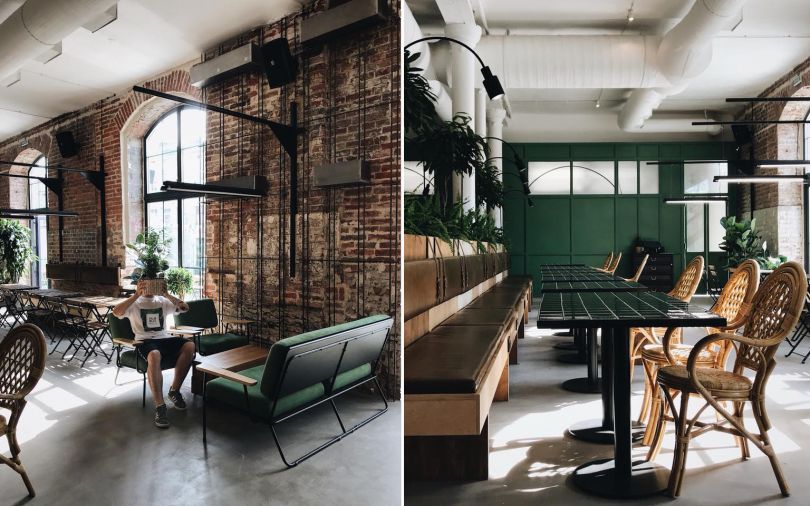 Green interior of a bar