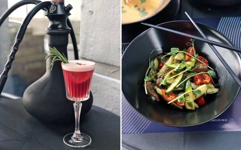 Cocktail, hookah and Pan-asian salad