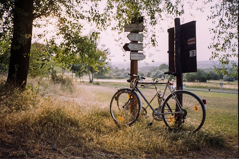 Bicycle near road signs