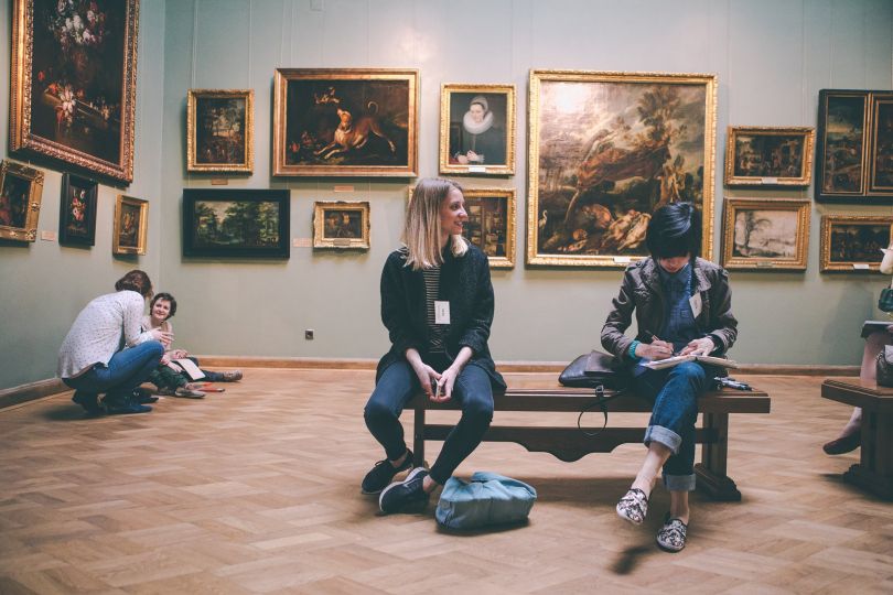 People in Khanenko Art museum in Kyiv