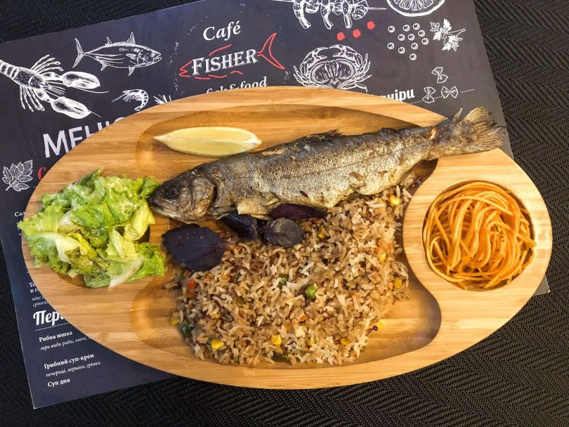 menu and plate with fish