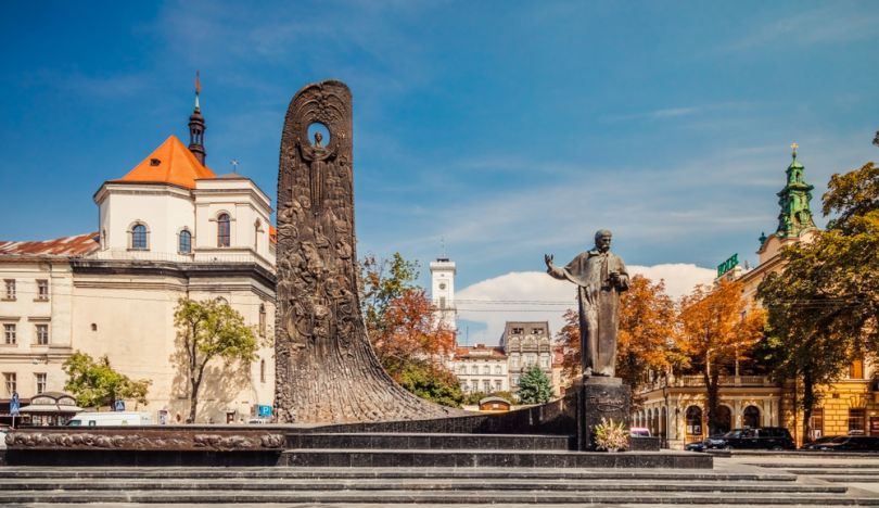 Statue of Taras Shevchenko in Lviv