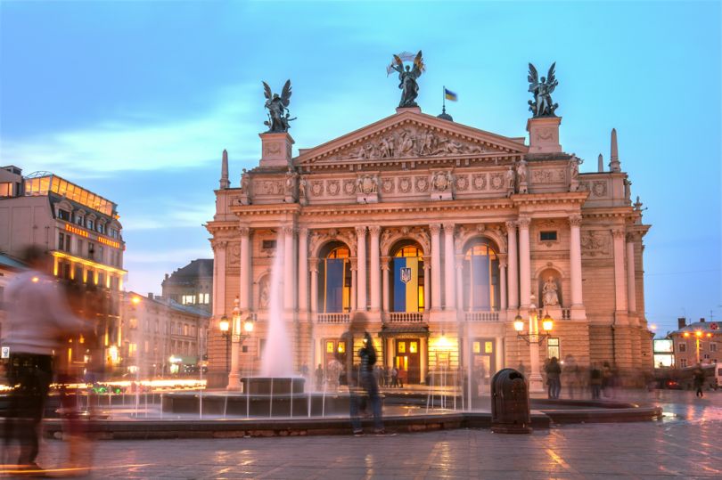 Lviv Opera House at night